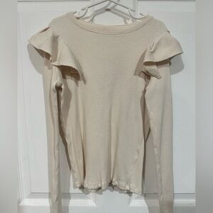 Zara Cream Long Sleeve Kids Top with Ruffle Detail